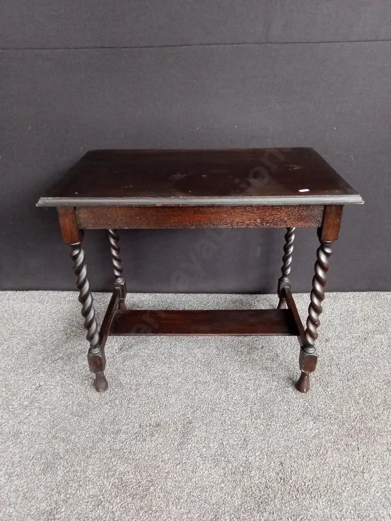 ANTIQUE ENGLISH OAK BARLEY TWIST SIDE TABLE H 73CM L 83CM D 54CM Image 1++