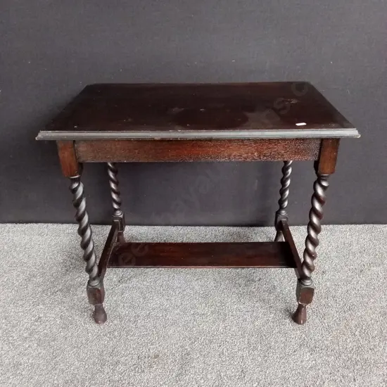 ANTIQUE ENGLISH OAK BARLEY TWIST SIDE TABLE H 73CM L 83CM D 54CM