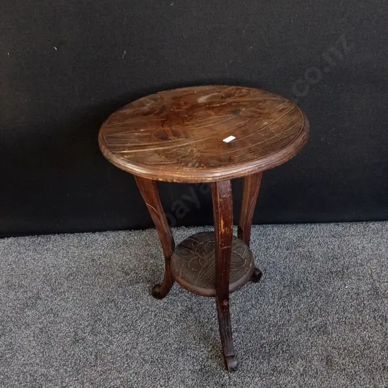 ANTIQUE LIBERTY & CO STYLE JAPANESE HAND CARVED WOODEN SIDE TABLE H 62CM X W 44CM