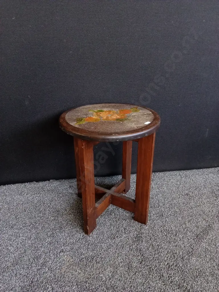 VINTAGE JAPANESE STYLE INLAID SIDE TABLE H 45CM X W 38CM Image 1++