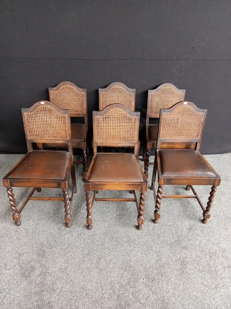 SET OF 6 MATCHING VICTORIAN SYTLE WALNUT DINING CHAIRS WITH BARLEY TWIST LEGS AND CANE BACKRESTS Image 1++