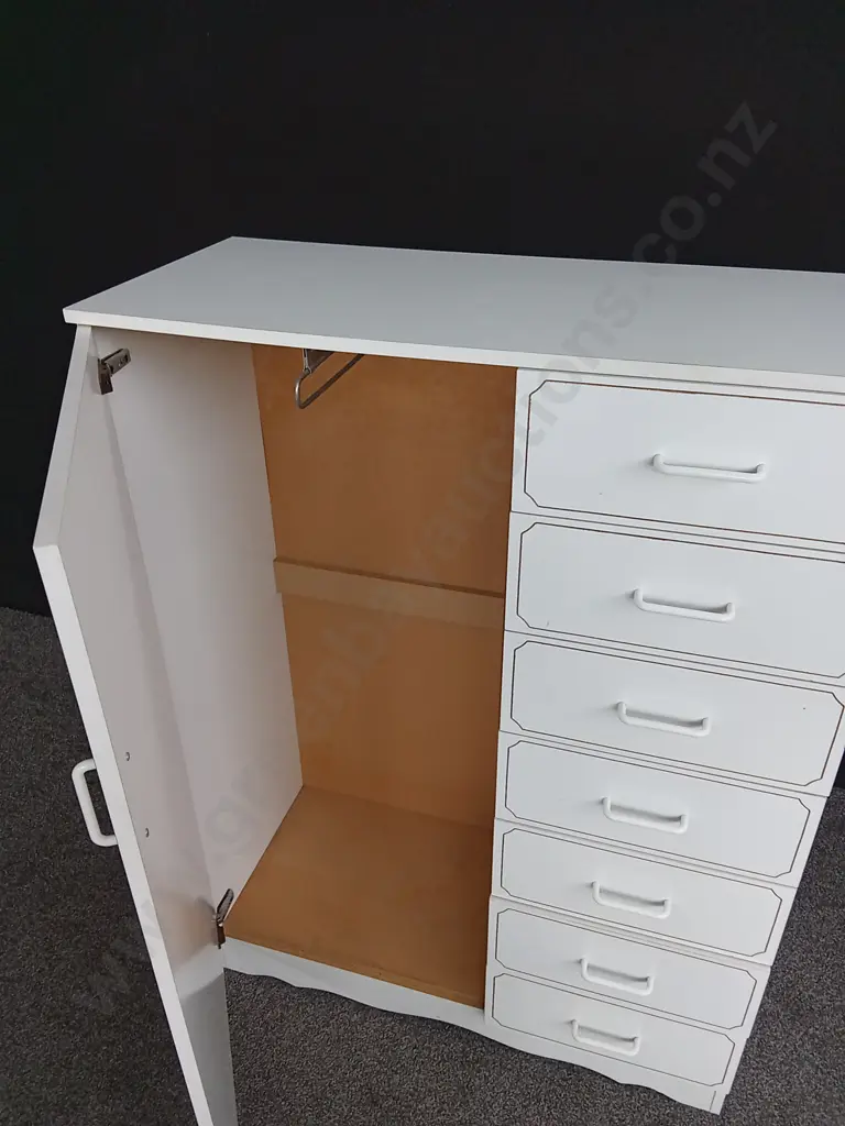 WHITE COMBINATION WARDROBE AND CHEST OF DRAWERS H 1.24 M X W 91 CM X D 40CM Image 1++