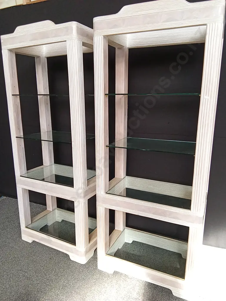 2 OPEN DISPLAY CABINETS WITH GLASS SHELVES H 190CM X W 78CM X D 44CM Image 1++