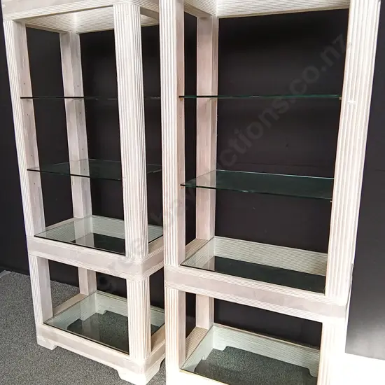 2 OPEN DISPLAY CABINETS WITH GLASS SHELVES H 190CM X W 78CM X D 44CM