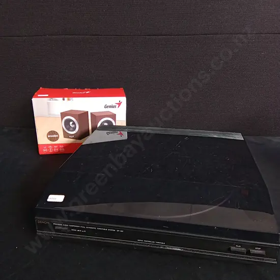 2 PIECES DENON TURNTABLE AND GENIUS SPEAKERS BOXED
