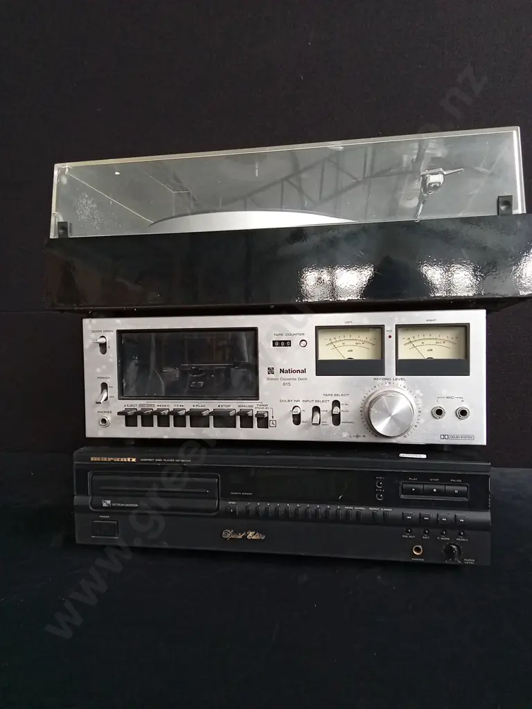 SANSUI TURNTABLE, NATIONAL STEREO CASSETTE DECK AND MARANTZ COMPACT DISC PLAYER Image 1++