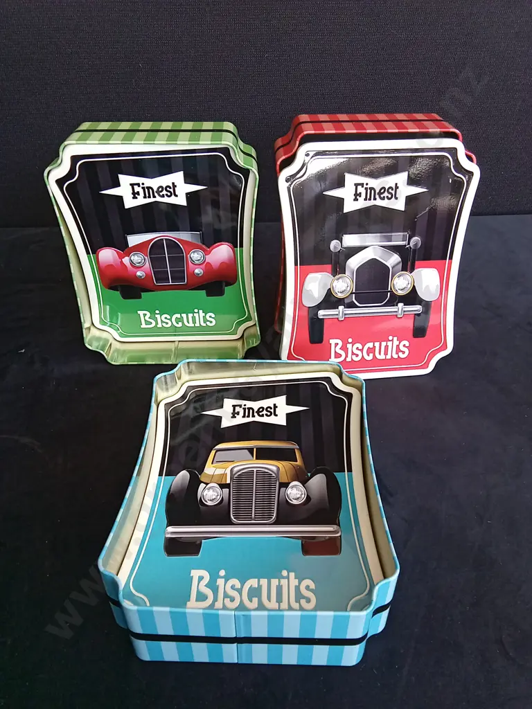 BOX OF CAR BISCUIT TINS Image 1++