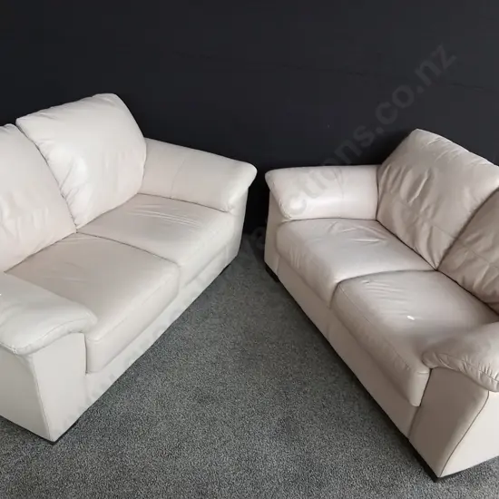 2 PIECE CREAM LEATHER COUCH SET