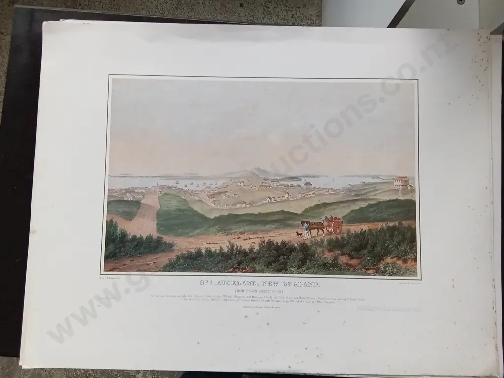 4 ANTIQUE PRINTS OF AUCKLAND IN COLOUR BY P.J. HOGAN 1852 Image 1++