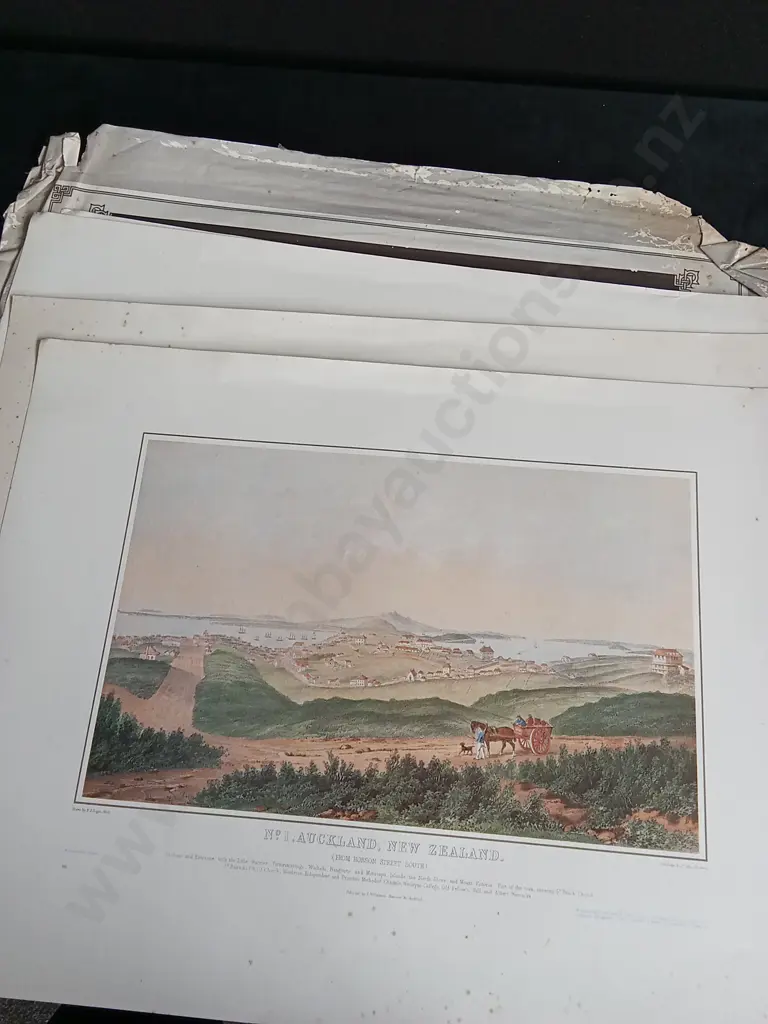 4 ANTIQUE PRINTS OF AUCKLAND IN COLOUR BY P.J. HOGAN 1852 Image 1++