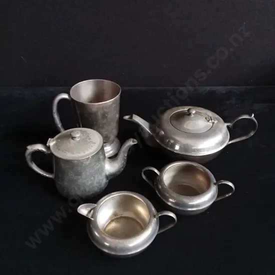 5 PIECES SILVER PLATED TEA AND COFFEE SERVICE DISHES