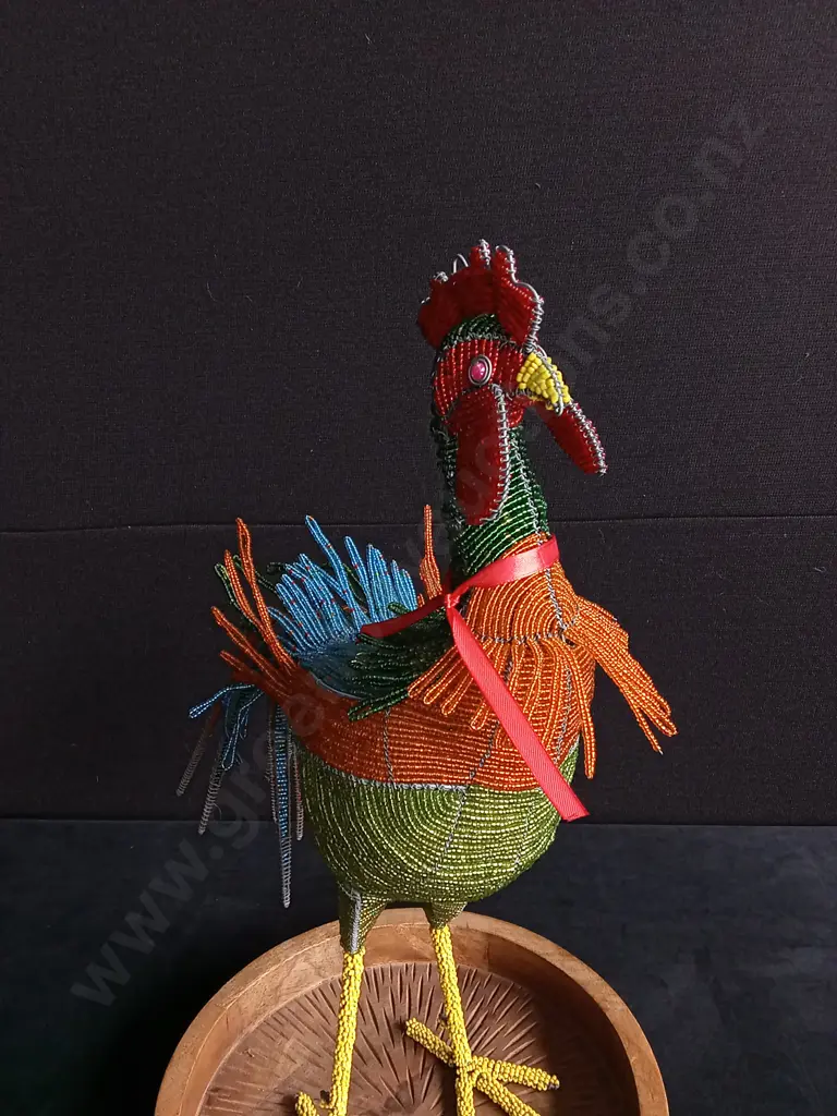 HAND CRAFTED BEADED ROOSTER ON WOODEN BASE, MADE IN ZIMBABWE, H 53CM Image 1++