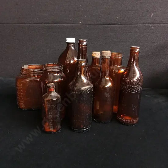 10 PIECES AMBER GLASS BOTTLES