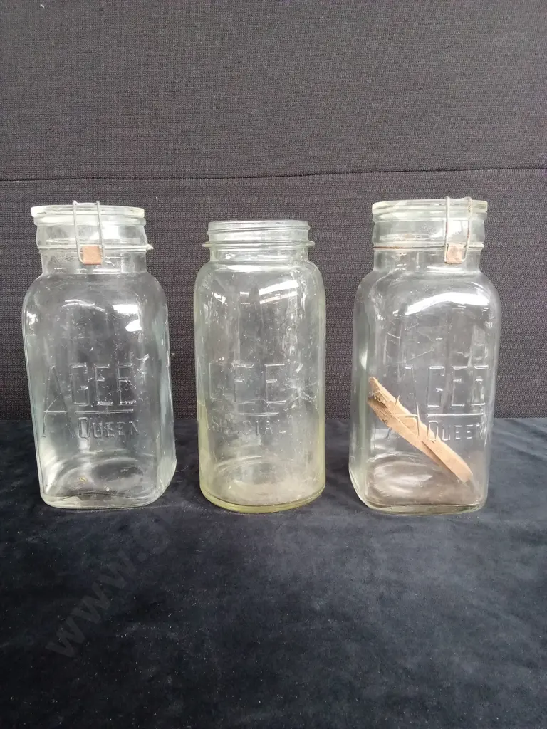 10 AGEE QUEEN CLEAR GLASS JARS Image 1++