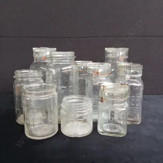 10 AGEE QUEEN CLEAR GLASS JARS