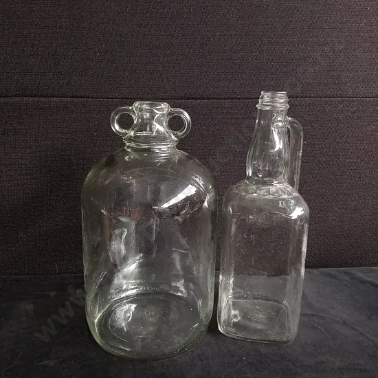2 PIECES LARGE VINTAGE GLASS BOTTLES