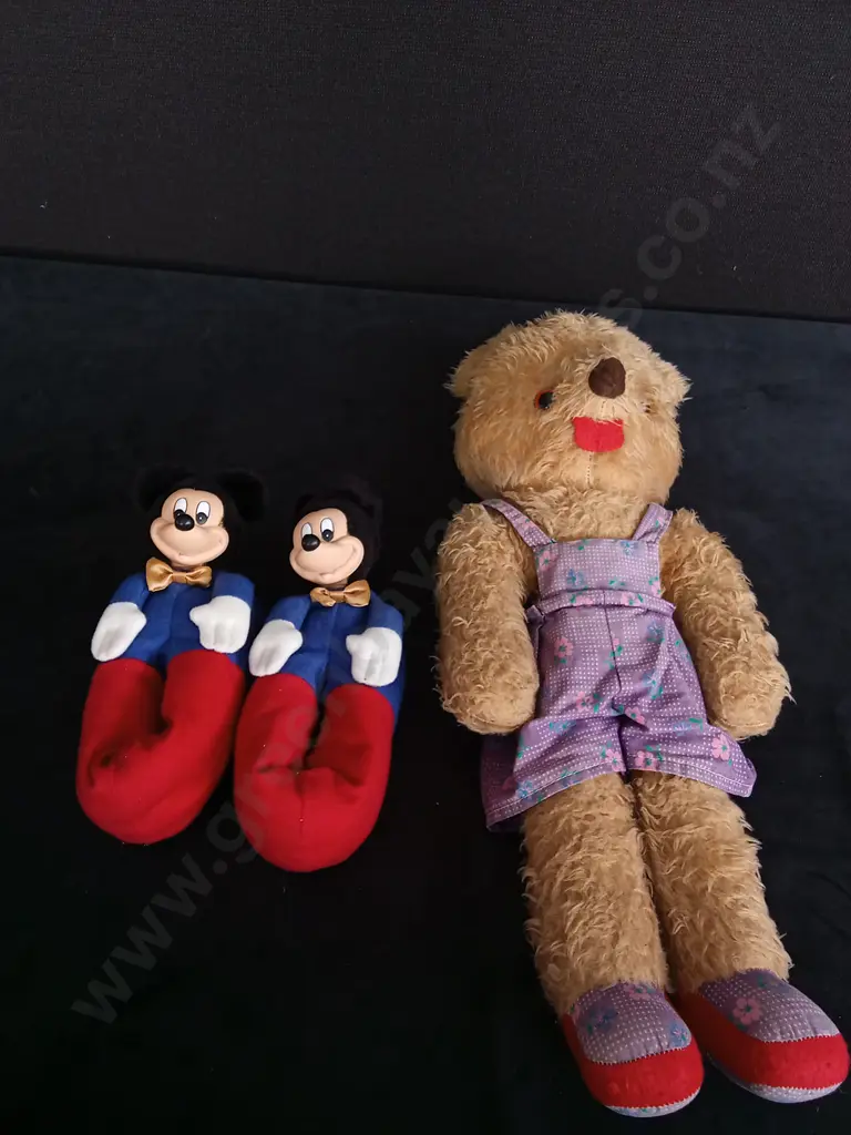 VINTAGE TEDDY BEAR AND MICKEY MOUSE SLIPPERS Image 1++