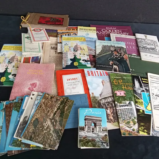 COLLECTION OF VINTAGE TRAVEL BROCHURES BOOKS AND POSTCARDS