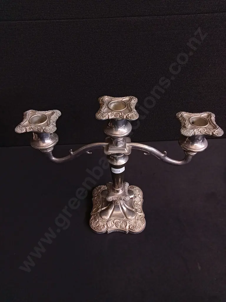 SILVER PLATED THREE ARMED CANDELABRA Image 1++
