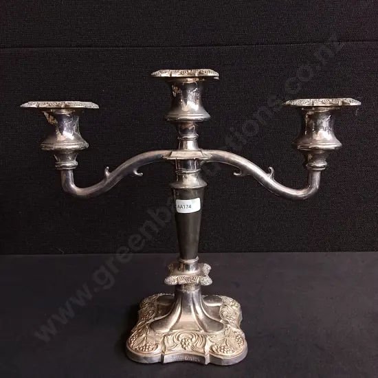 SILVER PLATED THREE ARMED CANDELABRA