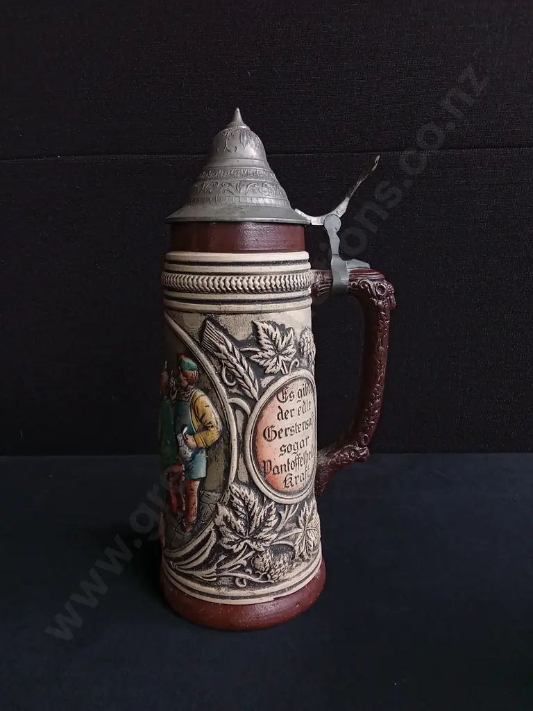 4 PIECES GNOME FIGURINES AND VINTAGE GERMAN BEER JUG Image 1++