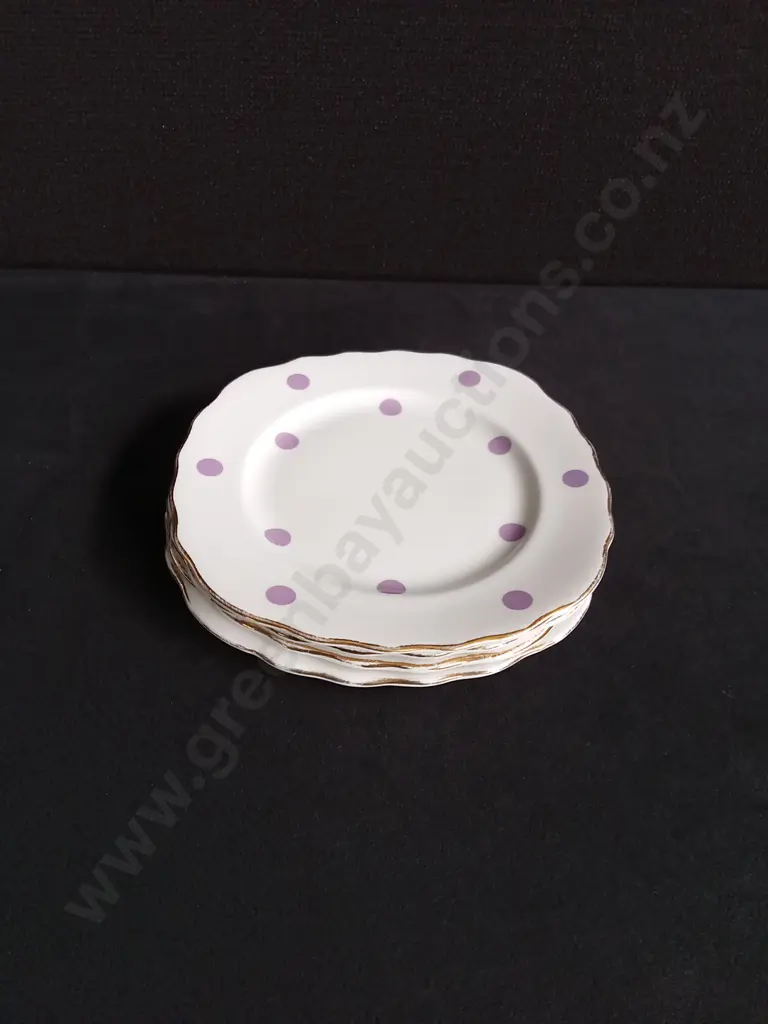MIX OF VINTAGE CHINA PLATES, INCLUDING 6 PIECES ROYAL ALBERT "APRIL SHOWERS" SET, AND ROYAL VALE POLKA DOT TEA PLATE SET Image 1++