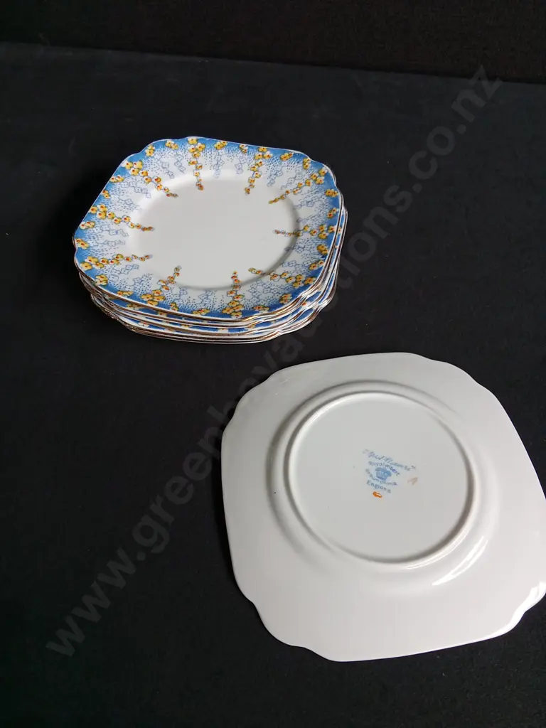MIX OF VINTAGE CHINA PLATES, INCLUDING 6 PIECES ROYAL ALBERT "APRIL SHOWERS" SET, AND ROYAL VALE POLKA DOT TEA PLATE SET Image 1++