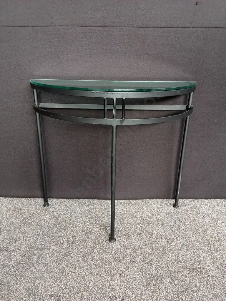GLASS TOP HALF CIRCLE TABLE H80CM L90CM Image 1++
