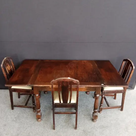 SOLID TIMBER EXTENDABLE DINING TABLE AND THREE CHAIRS  91CM X 107CM EXTENDING TO 165CM