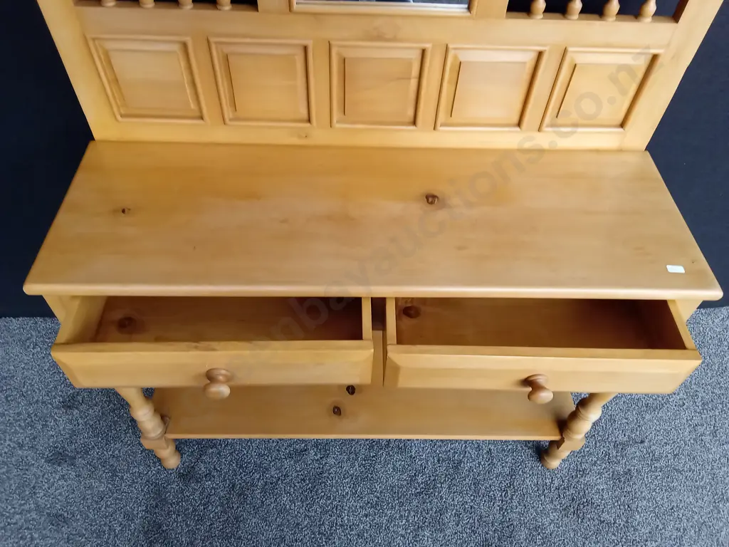 COLONIAL KAURI HALL STAND WITH CARVED DETAILS A MIRROR AND 2 HOOKS L1M D37CM H2M Image 1++