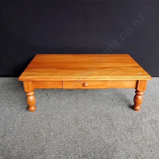 RIMU COFFEE TABLE WITH DRAWER AND TURNED LEGS L124CM D75CM H44CM