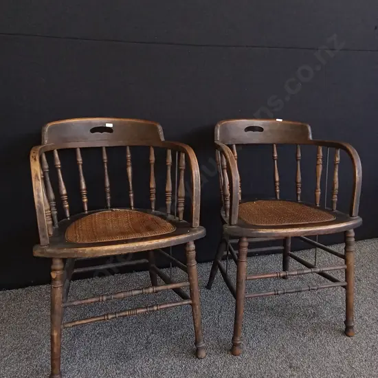 PAIR OF ANTIQUE WOODEN CAPTAINS CHAIRS