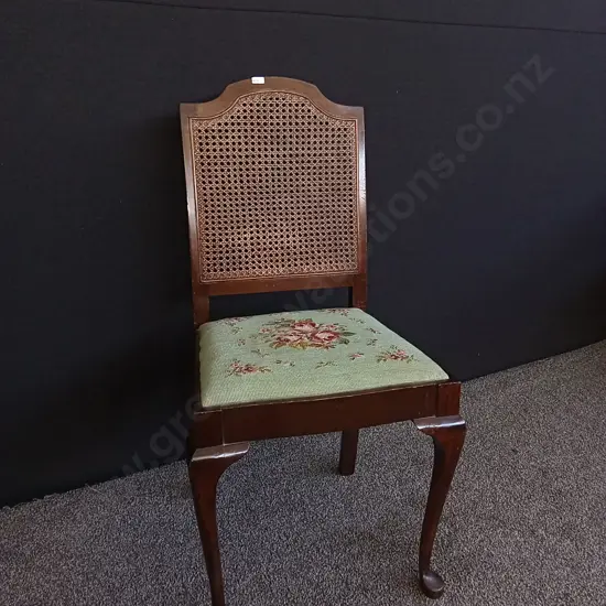 VINTAGE WOOD DINING CHAIR WITH UPHOLSTERY