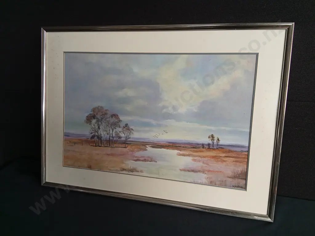 LARGE FRAMED LANDSCAPE PAINTING SIGNED N. MYSELL Image 1++