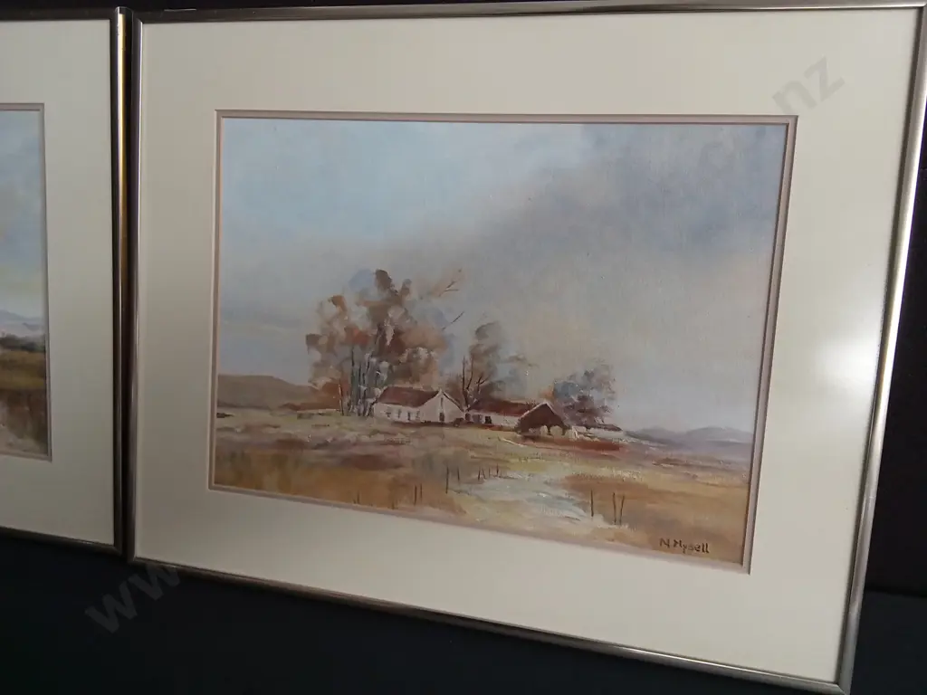 PAIR OF FRAMED LANDSCAPE PAINTINGS SIGNED N. MYSELL Image 1++
