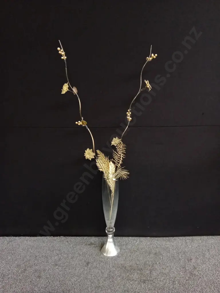 GOLD ARTIFICIAL FLORAL SPRAY WITH A TALL VASE Image 1++
