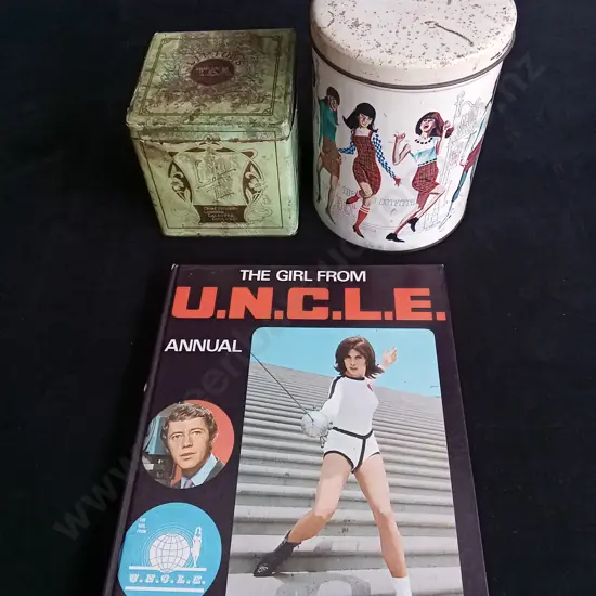 2 VINTAGE TINS AND 1 BOOK