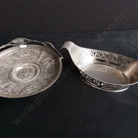 VINTAGE ELECTROTYPE CHARGER DISH AND VINTAGE FRUIT BOWL