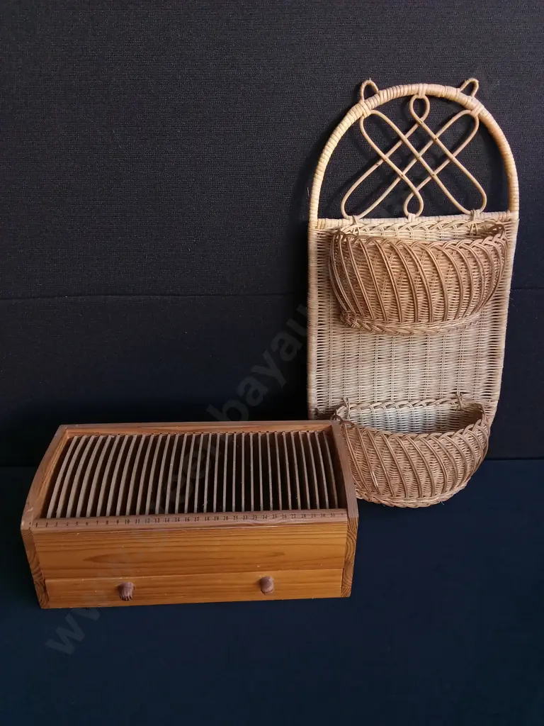 WOODEN MEDIA ORGANISER AND RATTAN WALL MOUNTED ORGANISER Image 1++