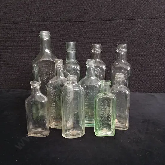 10 PIECES MIX OF VINTAGE CLEAR GLASS BOTTLES