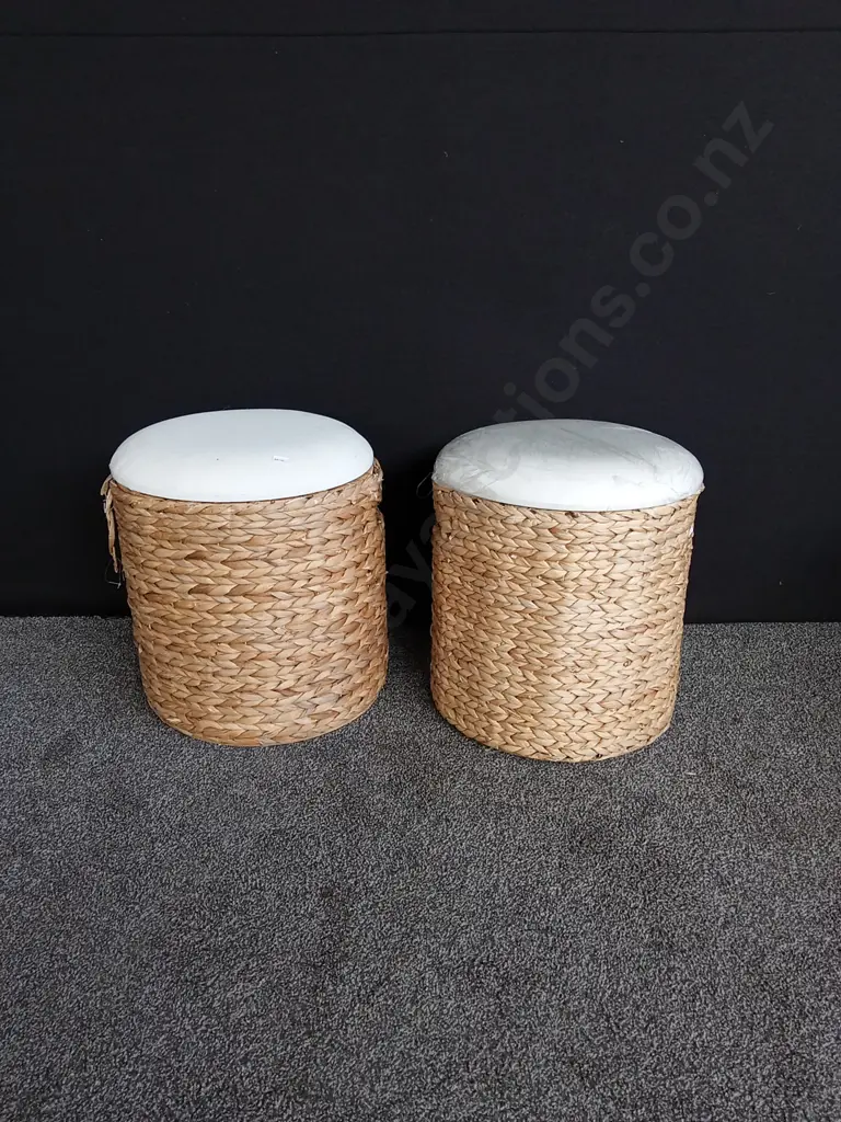 2 WOVEN STORAGE OTTOMANS Image 1++