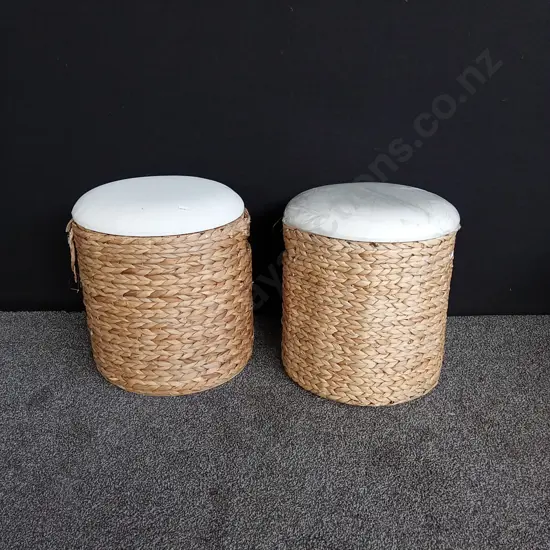 2 WOVEN STORAGE OTTOMANS