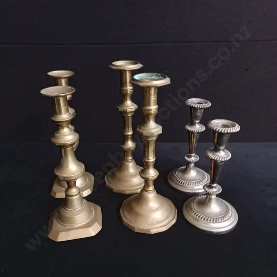 6 PIECES BRASS CANDLESTICKS