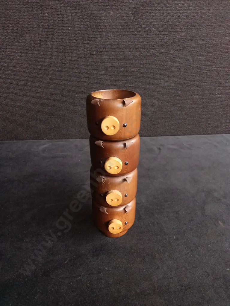 VINTAGE WOODEN PIG EGG CUPS Image 1++