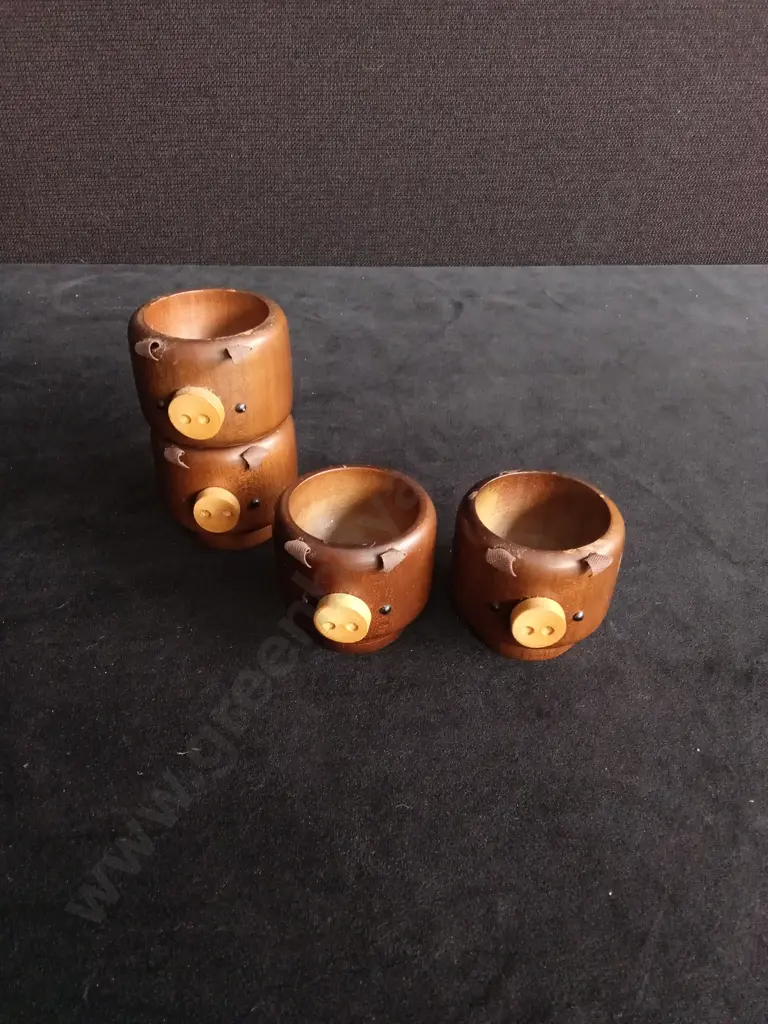 VINTAGE WOODEN PIG EGG CUPS Image 1++