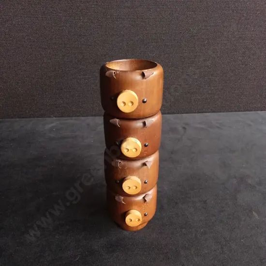 VINTAGE WOODEN PIG EGG CUPS