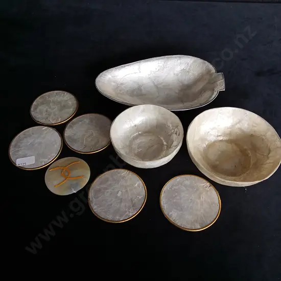 VINTAGE STEEL SERVING DISHES AND COASTERS