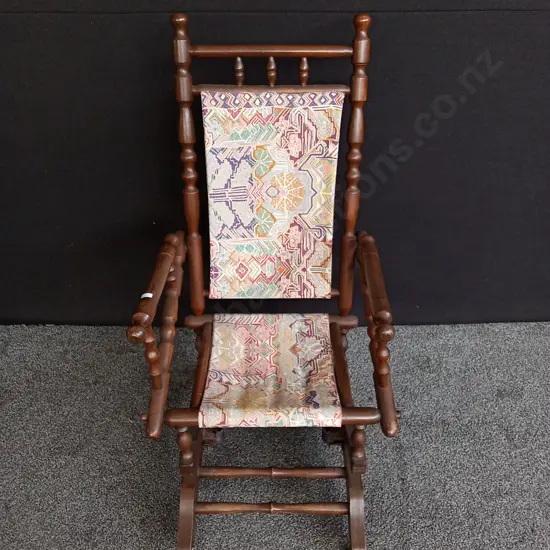 VINTAGE ROCKING CHAIR WITH FLORAL TAPESTRY UPHOLSTERY