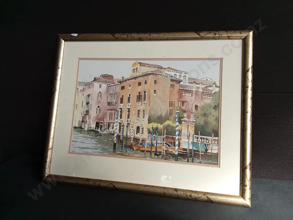 LARGE FRAMED CANAL WATERCOLOUR PAINTING SIGNED S. J. ANDREWS Image 1++