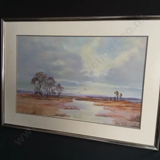 LARGE FRAMED LANDSCAPE PAINTING SIGNED N. MYSELL